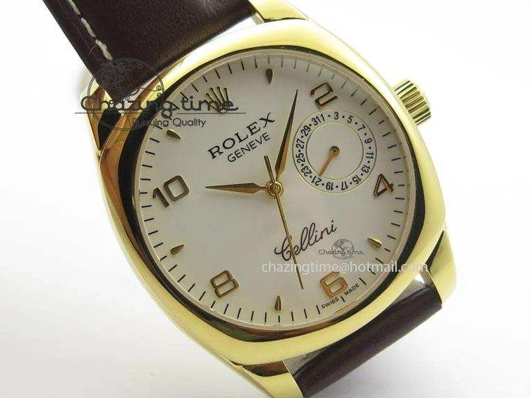 MiroTime 0328 Cellini Date YG White Numeral Dial On Brown Leather Strap A Affordable 3883